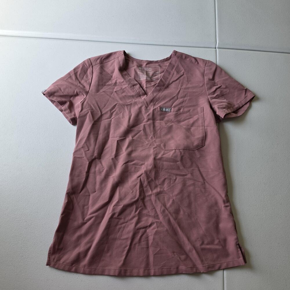 FIGS Scrub Top Womens XXS Pink V Neck Short Sleeve Technical Collection Medical